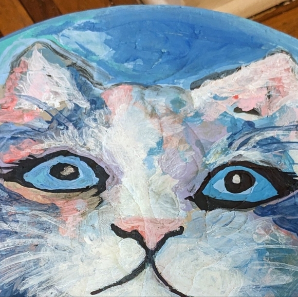 Handcrafted foot rest step/stool Signed painting cat portrait:Max sees sky ☀️ - Picture 15 of 16